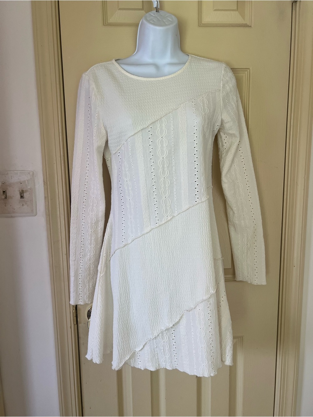 Forever 21 Cream Textured Long Sleeve A-Line Dress